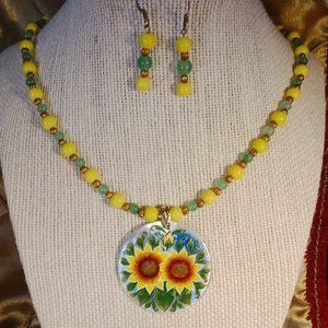 Handcrafted artisanal necklace & earring set in a sunny Tuscan design